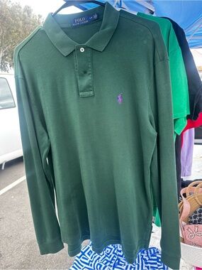 Polo by Ralph Lauren Dark Green Long-Sleeve Polo with Purple Pony